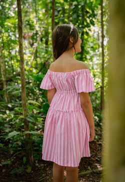 Vestido Infantil Menina Listrado Rosa