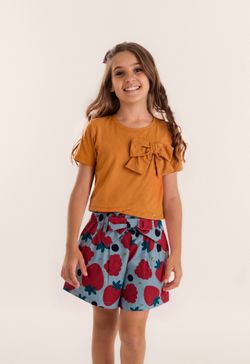 Short Infantil Menina Estampa Frutas Vermelhas