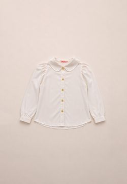 Blusa Infantil Menina Manga Longa Off White Gola Boneca