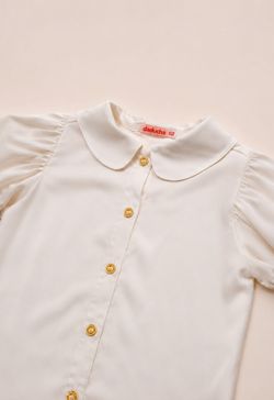 Blusa Infantil Menina Manga Longa Off White Gola Boneca