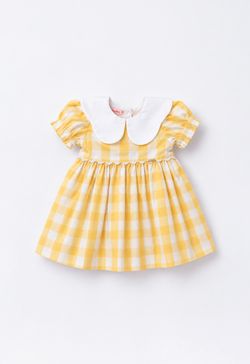 Vestido de Festa Infantil Bebê Menina Xadrez Vichy Amarelo