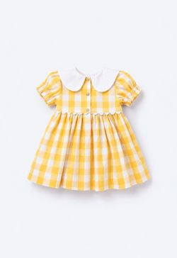 Vestido de Festa Infantil Bebê Menina Xadrez Vichy Amarelo