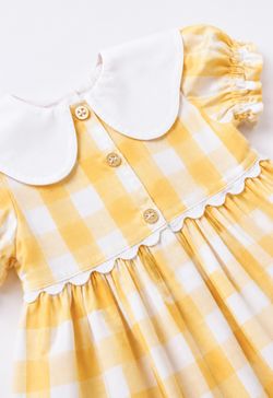 Vestido de Festa Infantil Bebê Menina Xadrez Vichy Amarelo
