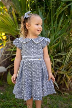 Vestido de Festa Infantil Menina Laise Vichy Preto