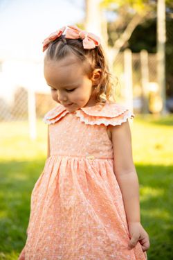 Vestido Infantil Festa Laise Vichy Laranja 