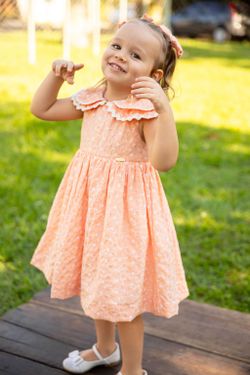 Vestido Infantil Festa Laise Vichy Laranja 