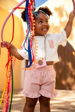 Conjunto Infantil Menina Listrado Vermelho