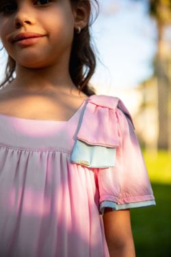 Vestido Infantil Menina Laço Bicolor Rosa e Azul