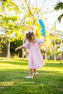 Vestido Infantil Menina Laço Bicolor Rosa e Azul