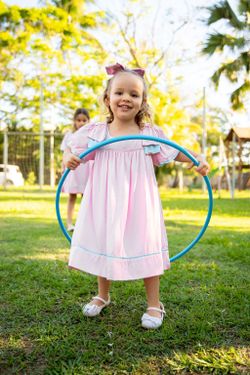 Vestido Infantil Menina Laço Bicolor Rosa e Azul