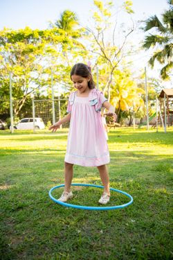 Vestido Infantil Menina Laço Bicolor Rosa e Azul