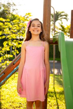 Vestido Infantil Menina Algodão Maquinetado Rosa