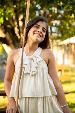 Vestido Infantil Menina Laço Babados Areia