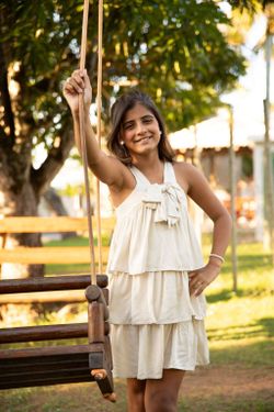 Vestido Infantil Menina Laço Babados Areia