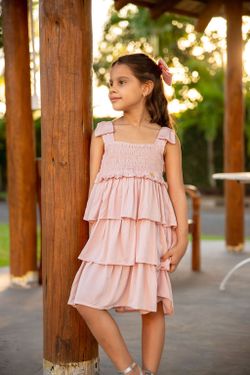 Vestido Infantil Babados Laço Rosê