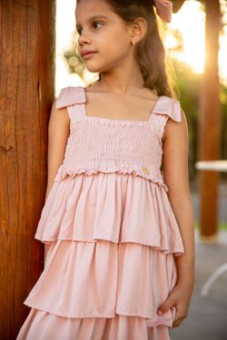 Vestido Infantil Babados Laço Rosê