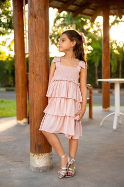 Vestido Infantil Babados Laço Rosê
