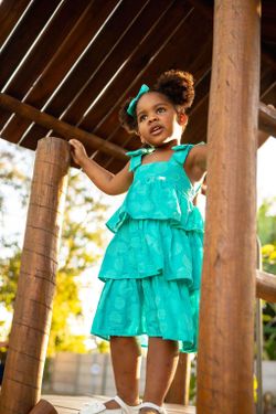 Vestido Infantil Menina Turquesa  Babados