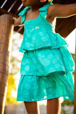 Vestido Infantil Menina Turquesa  Babados