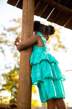 Vestido Infantil Menina Turquesa  Babados