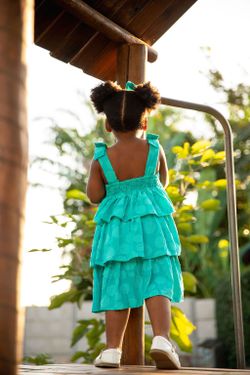 Vestido Infantil Menina Turquesa  Babados