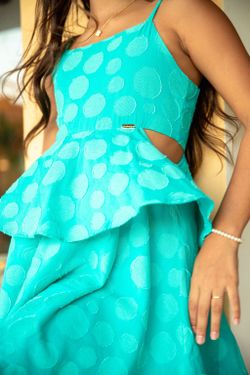 Vestido Infantil Menina Poá Turquesa