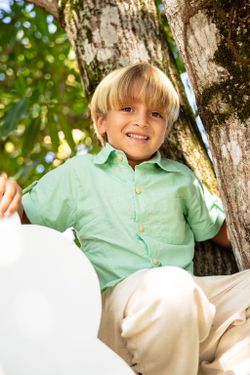 Camisa Infantil Menino Linho Verde Menta