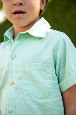 Camisa Infantil Menino Linho Verde Menta
