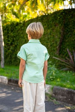Camisa Infantil Menino Linho Verde Menta