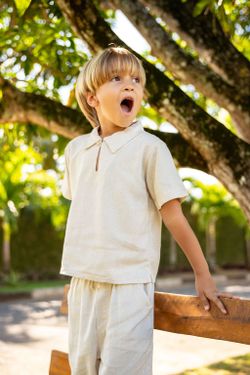 Camisa Infantil Menino Linho Areia