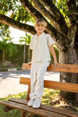 Camisa Infantil Menino Linho Areia