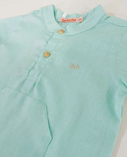 Conjunto Infantil Bebê Menino Linho Verde Água