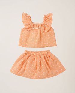 Conjunto Infantil Bebê Menina Laise Vichy Laranja 