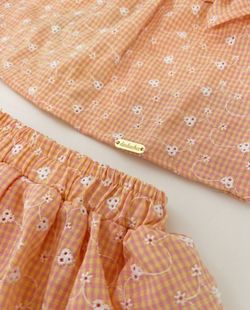 Conjunto Infantil Bebê Menina Laise Vichy Laranja 