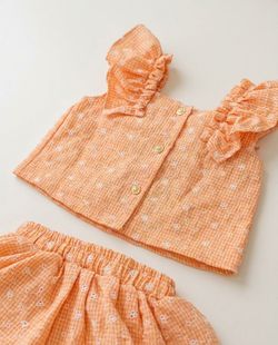 Conjunto Infantil Bebê Menina Laise Vichy Laranja 