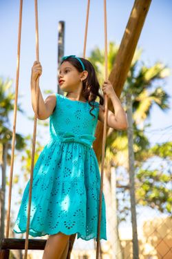 Vestido Infantil Festa Laise Turquesa
