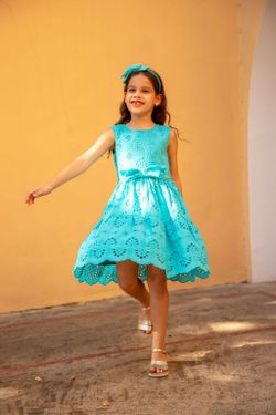 Vestido Infantil Festa Laise Turquesa