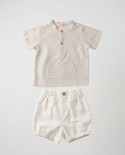 Conjunto Infantil Bebê Menino Linho Listrado 