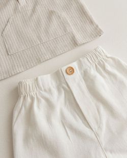 Conjunto Infantil Bebê Menino Linho Listrado 