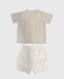 Conjunto Infantil Bebê Menino Linho Listrado 