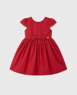  Vestido Festa Infantil Vermelho com Sianinhas Brancas