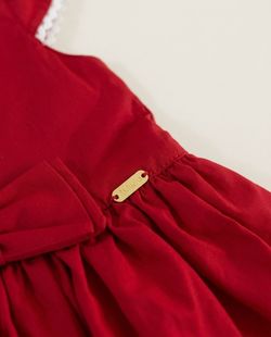  Vestido Festa Infantil Vermelho com Sianinhas Brancas