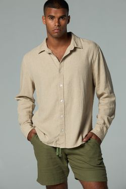 camisa linho manga longa natural
