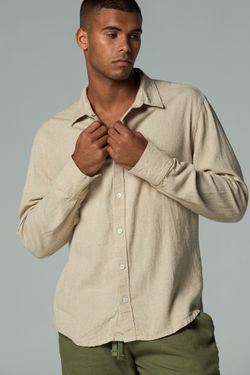 camisa linho manga longa natural