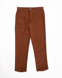 calça alfaiataria linho marrom