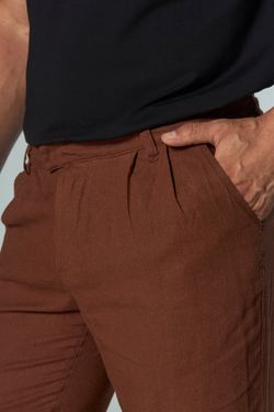 calça alfaiataria linho marrom