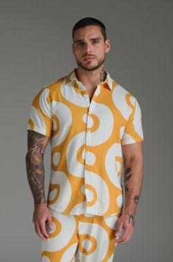 camisa linho mc 3rd floor darlan rosa amarelo