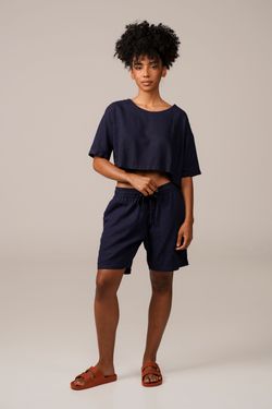 short linho marinho