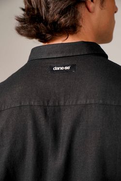camisa puro linho manga longa preto