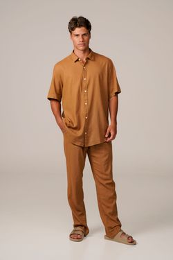 camisa linho manga curta doce de leite